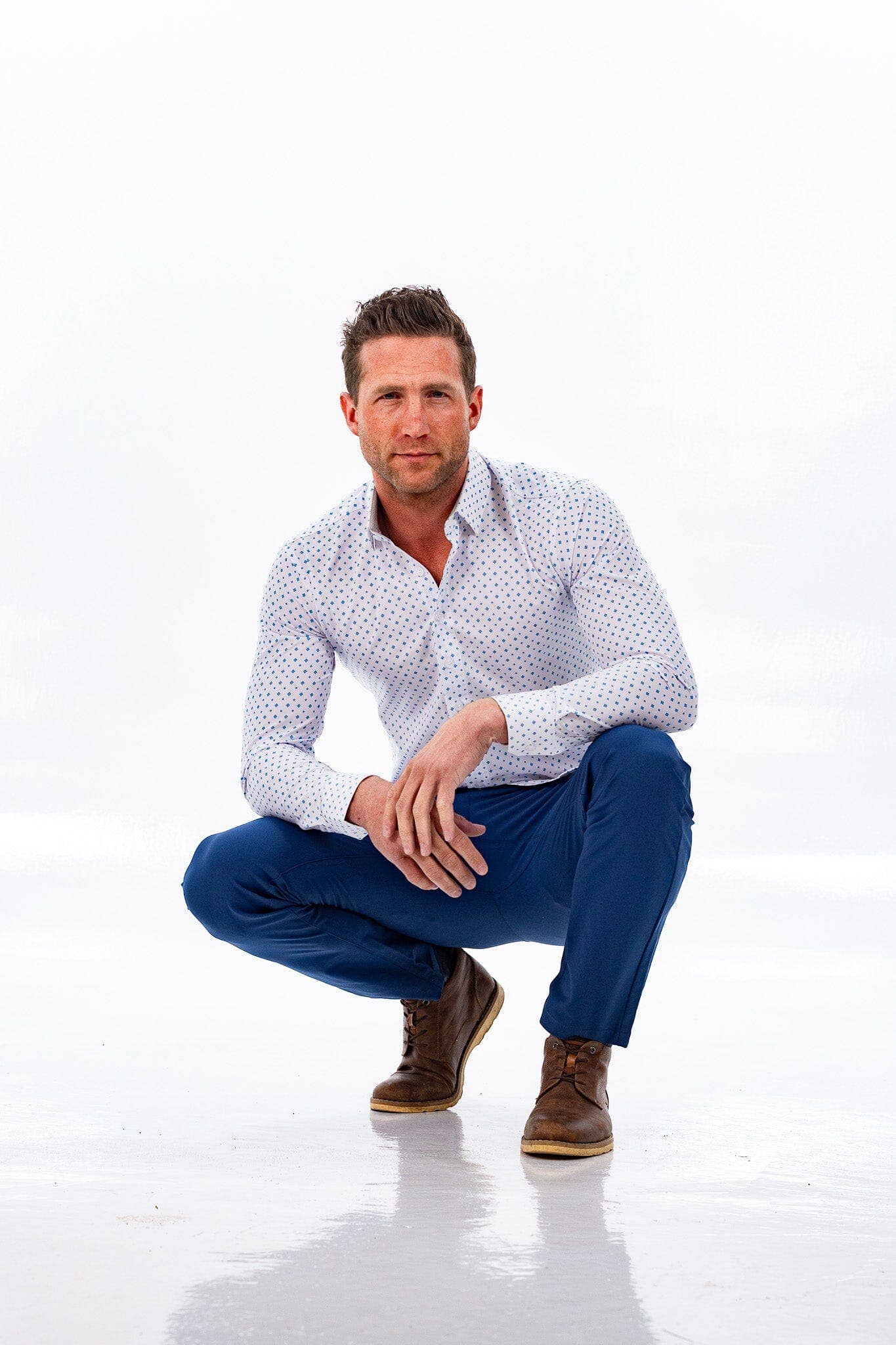 Hustle Sport Shirt - Long Sleeve - White Cobalt Diamond