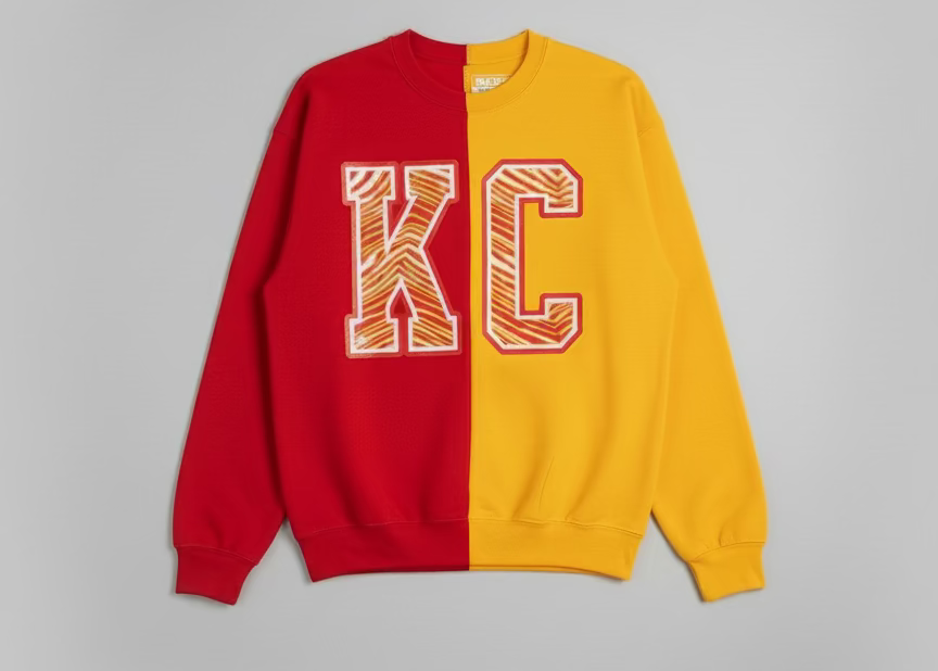 Red & Gold Split Colored, Two-Toned, Crewneck Sweatshirt
