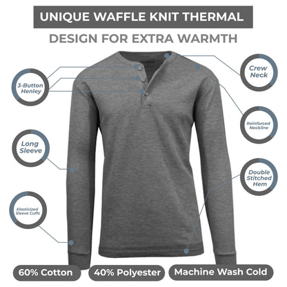 Men's Long Sleeve Waffle-Knit Henley Thermals Shirts