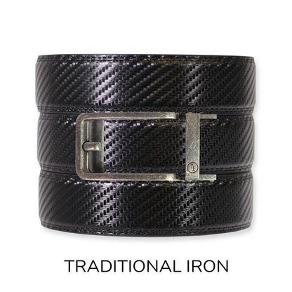 Carbon Black Leather Ratchet Belt & Buckle Set