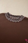 Coffee Colorblock Polka Dot Contrast Trim Oversized Sweatshirt