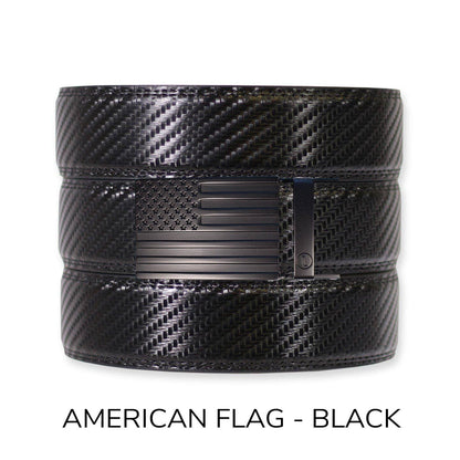 Carbon Black Leather Ratchet Belt & Buckle Set