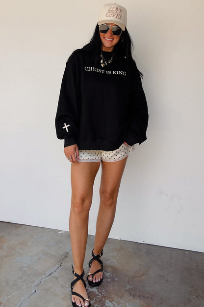 Christ is King High Neck Embroidery Sweatshirt