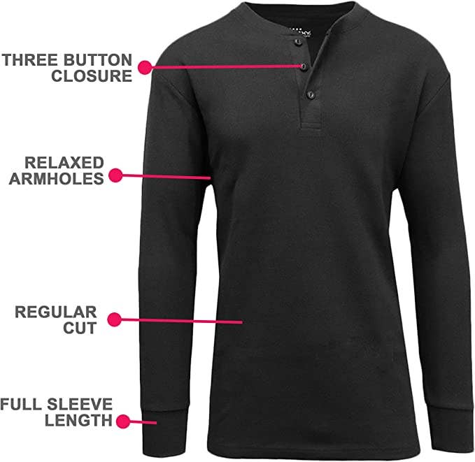 Men's Long Sleeve Waffle-Knit Henley Thermals Shirts