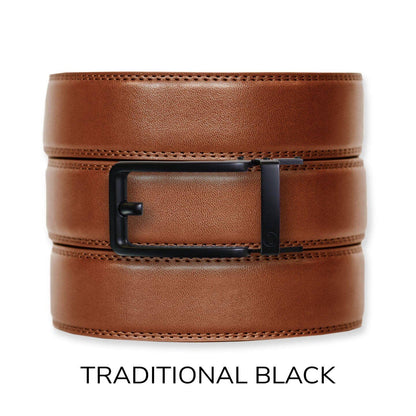 Cognac Leather Ratchet Belt & Buckle Set