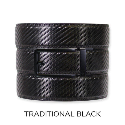 Carbon Black Leather Ratchet Belt & Buckle Set