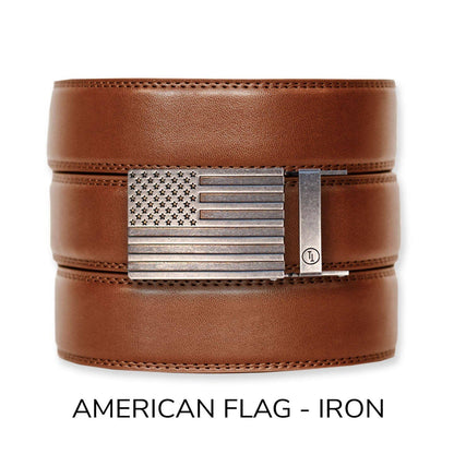 Cognac Leather Ratchet Belt & Buckle Set