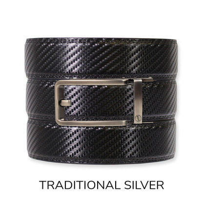 Carbon Black Leather Ratchet Belt & Buckle Set