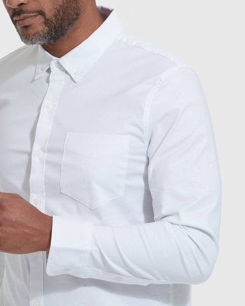 True Classic-Long Sleeve Button Up Shirt | Stretch Oxford | White