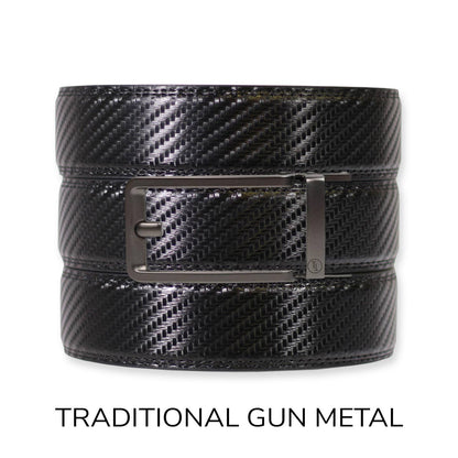 Carbon Black Leather Ratchet Belt & Buckle Set