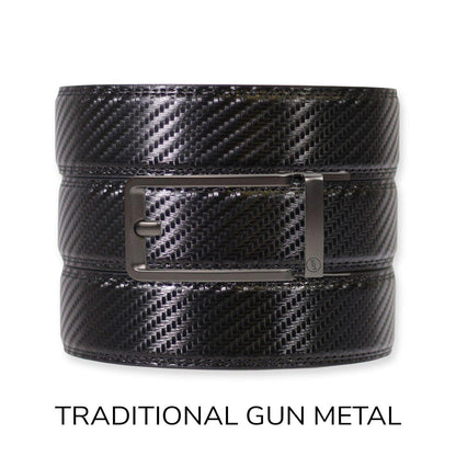 Carbon Black Leather Ratchet Belt & Buckle Set