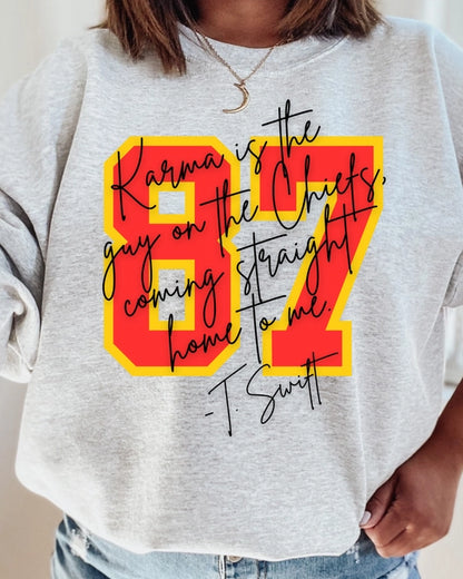 Adult T. Swift 87 Karma Is the Guy On the Chiefs Nfl Crewneck