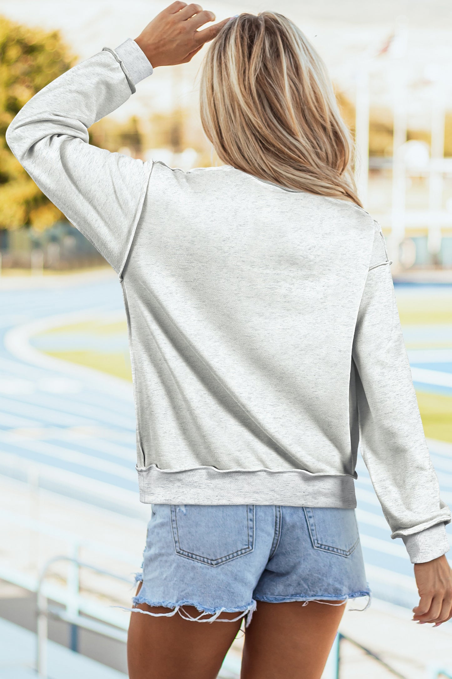 GAMEDAY Light Grey Oversize Drop Shoulder Reversible Mock Neck Sweatshirt