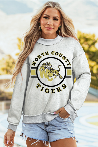 GRC Throwback Light Grey Oversize Drop Shoulder Reversible Mock Neck Sweatshirt