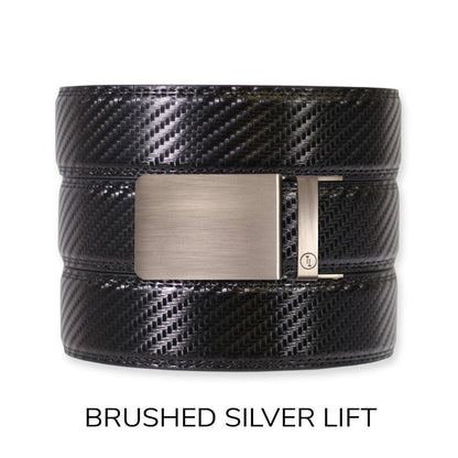 Carbon Black Leather Ratchet Belt & Buckle Set