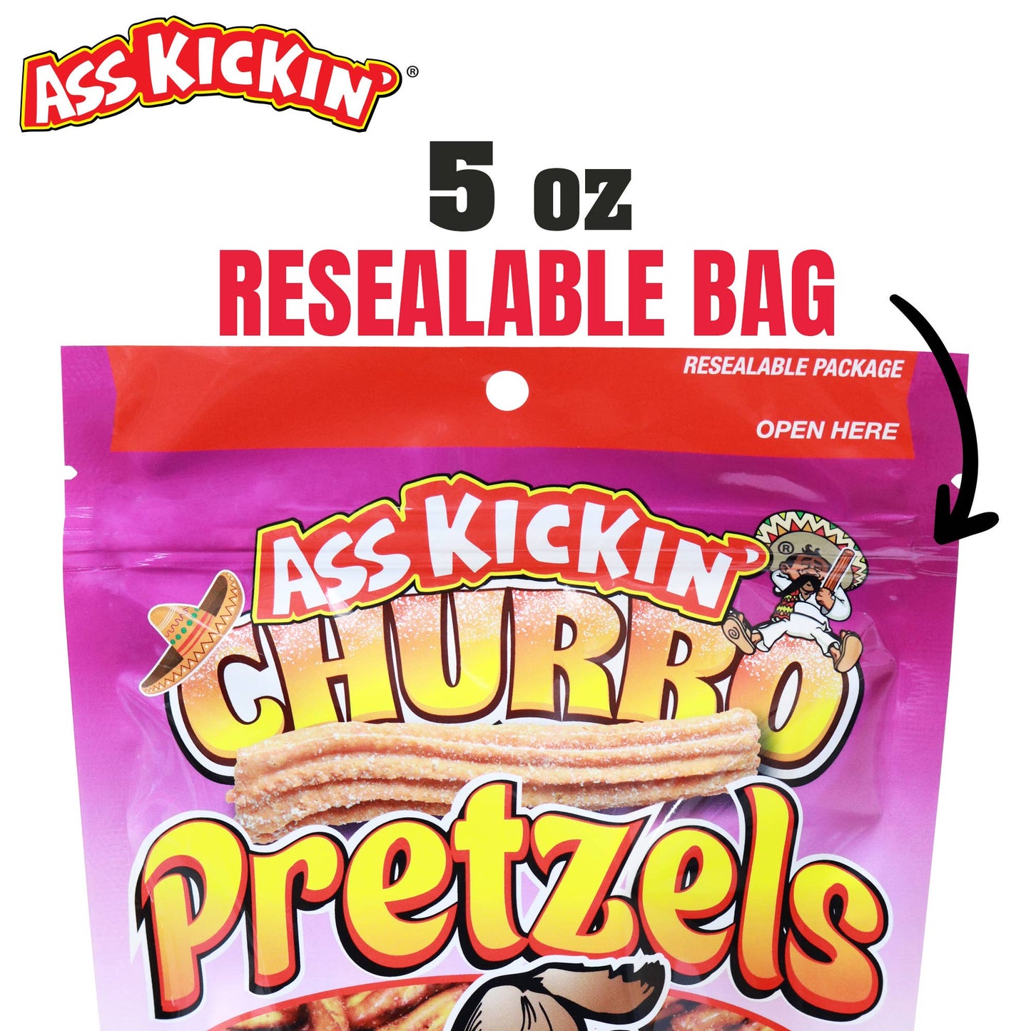 Ass Kickin' Churro Pretzels - 5 oz Resealable Bags