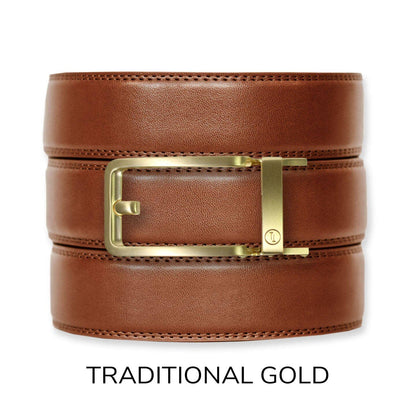 Cognac Leather Ratchet Belt & Buckle Set