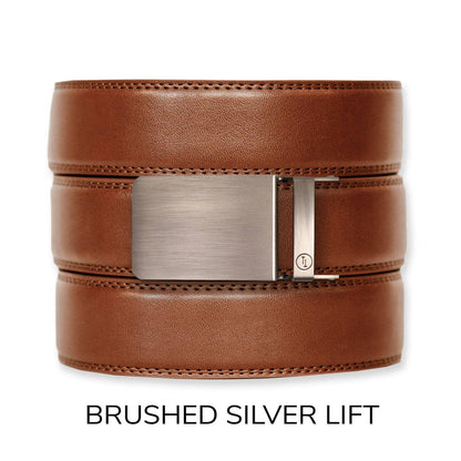 Cognac Leather Ratchet Belt & Buckle Set
