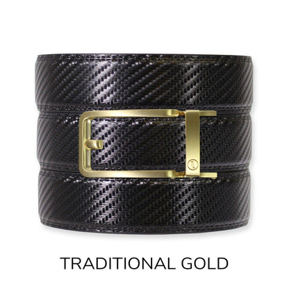 Carbon Black Leather Ratchet Belt & Buckle Set