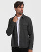 True Classic-Long Sleeve Button Up Sweater Shirt | Black + Carbon