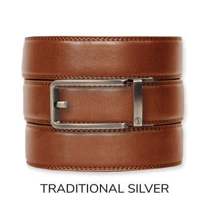 Cognac Leather Ratchet Belt & Buckle Set