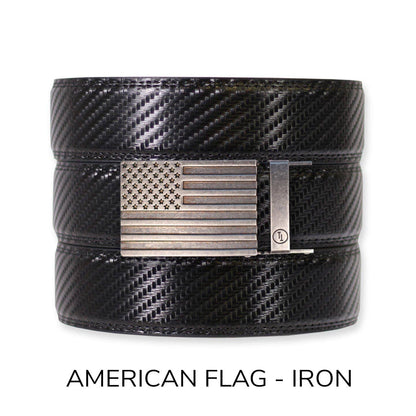 Carbon Black Leather Ratchet Belt & Buckle Set