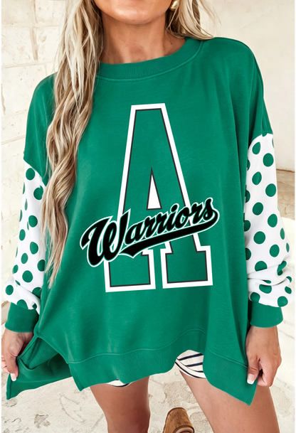 Warrior Polka Dot Patchwork Sleeve Crew Neck Loose Pullover Sweatshirt