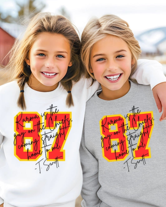 Youth T Swift 87 Karma Is the Guy On the Chiefs Nfl Crewneck